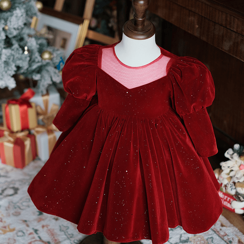 Vestido navideño de terciopelo brillante sin espalda