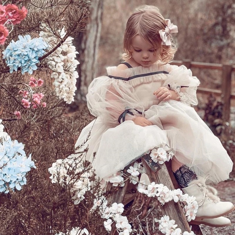 Vestido tutú de princesa con hombros descubiertos para niñas