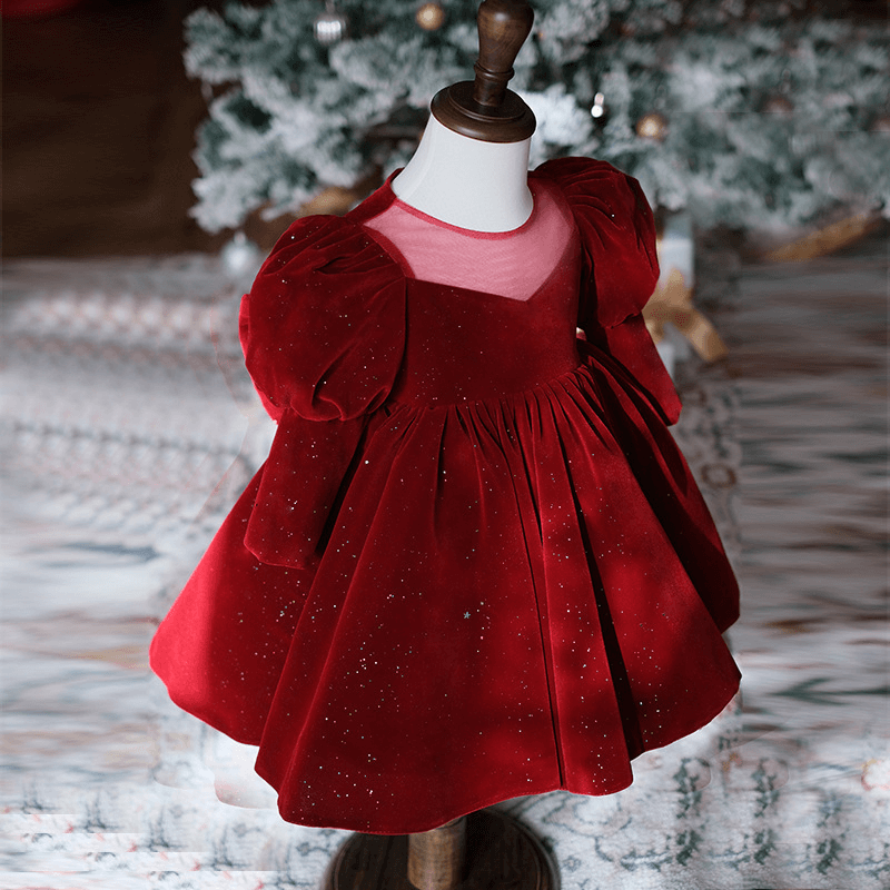 Vestido navideño de terciopelo brillante sin espalda