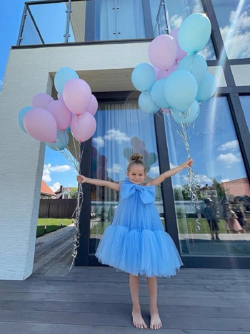 vestido niña tul lazo grande azul