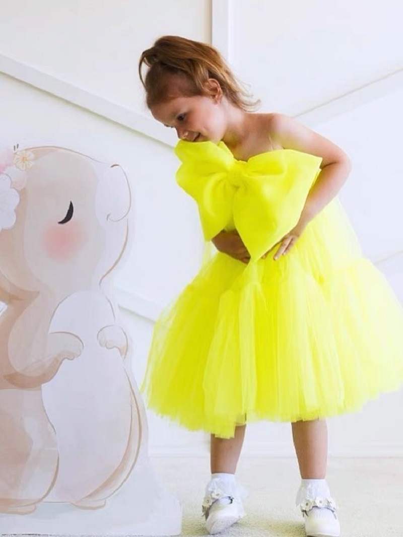 vestido niña tul lazo grande amarillo