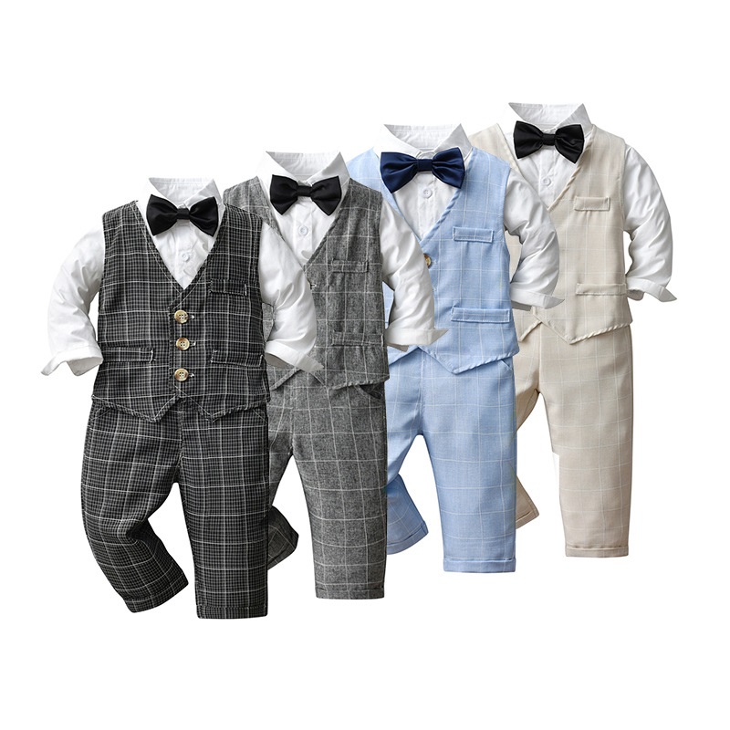 Conjunto de ropa formal a cuadros para niño