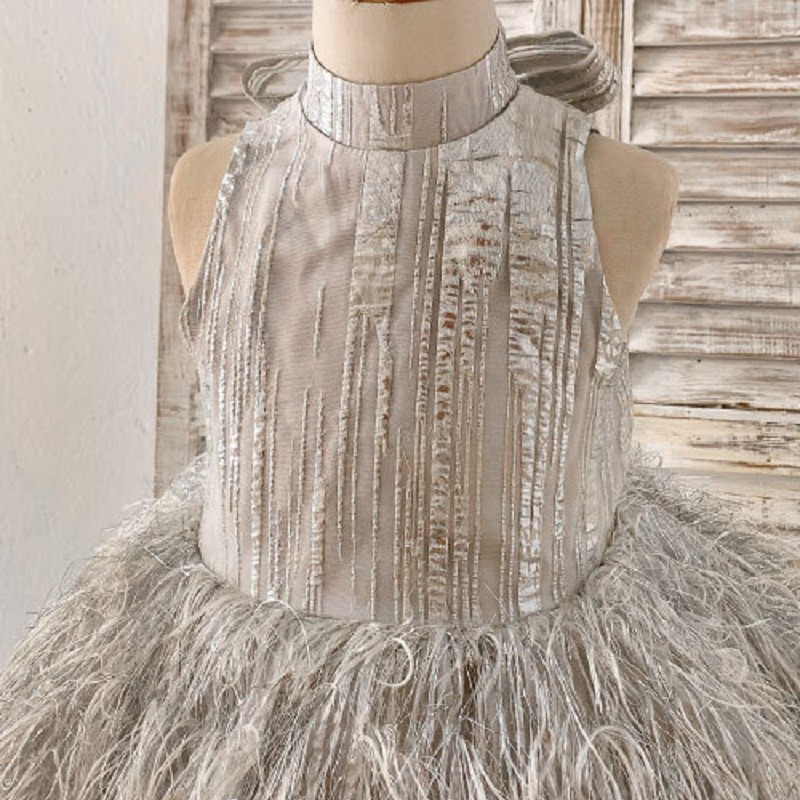 Vestido de princesa con lazo de plumas y brillo (admite personalización de una pieza)