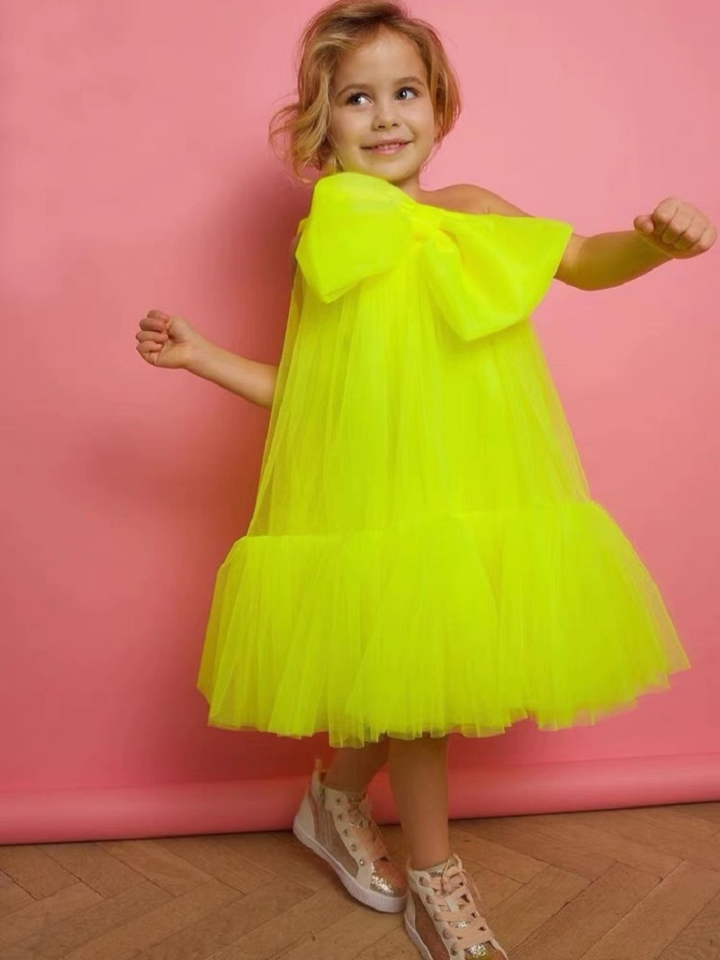 vestido niña tul lazo grande amarillo