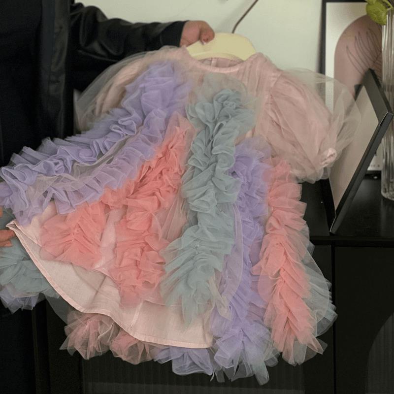 Vestido de niña de gasa esponjosa de colores para fiesta de cumpleaños 