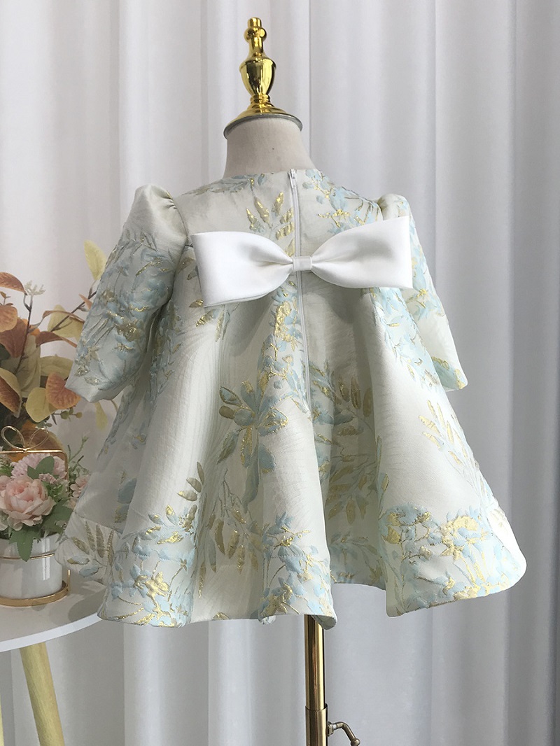 Vestido de niña de flores de satén verde 